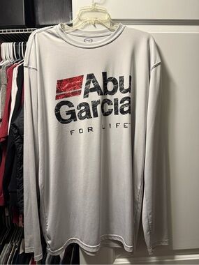 🎣 Abu Garcia Long Sleeve Logo Fishing Shirt - Light Gray with Red/Black Logo